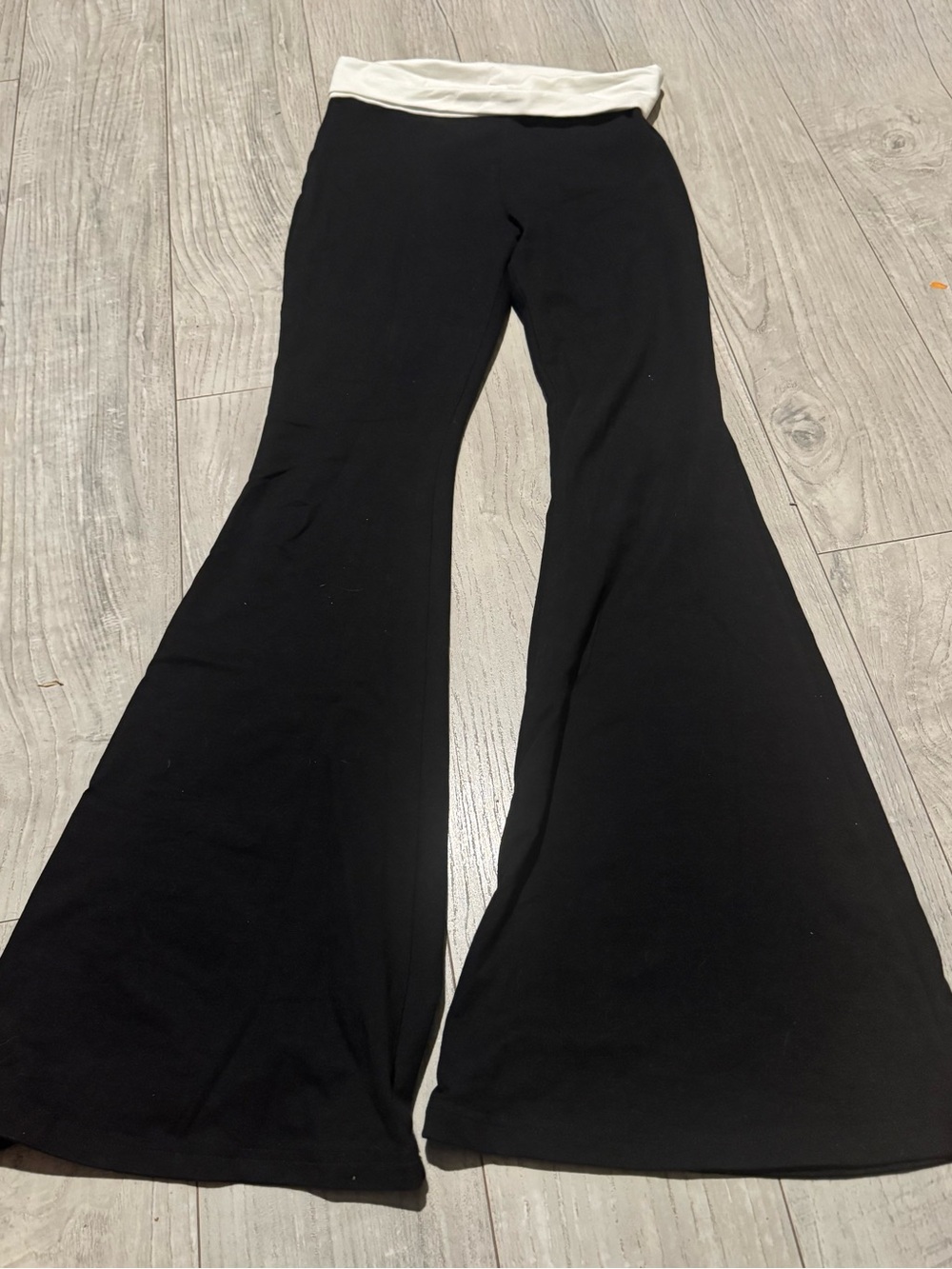 Edikted Black Flare Leggings with Fold Over Waistband